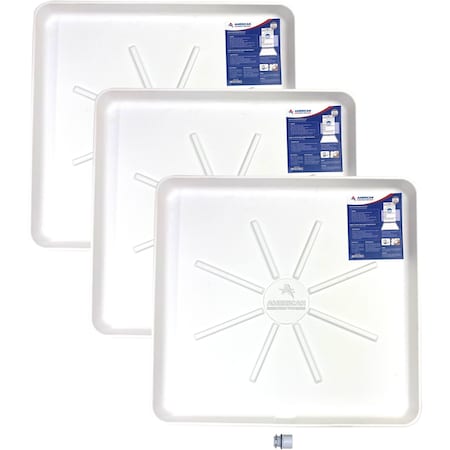 American Built Pro Washing Machine Drain Pan, 30 in x 28 in White Plastic Undrilled wDrain Hose Adapter, 3PK WMSP-Und P3